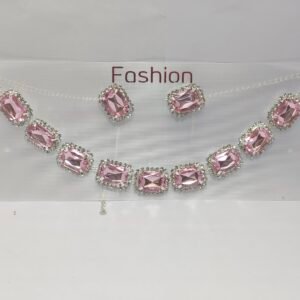 Elegant Pink Stone Necklace Set for Women – Silver Plated Party Wear Jewelry