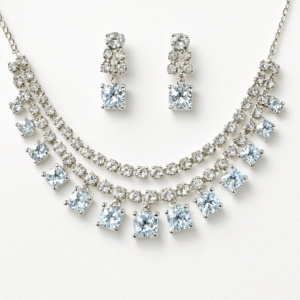 Silver Plated American Diamond Necklace Set with Earrings for Women & Girls