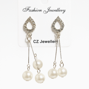 CZ Circle Earrings with Faux Pearls, Silver‑Tone,