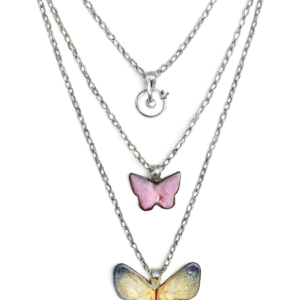 Trendy Silver‑Tone Layered Butterflay Pendant Necklace with Adjustable Chain
