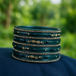 Elegant Dark Green Glass Stone-Studded Traditional Bangles Set for Women